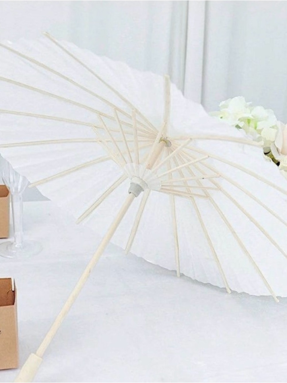 White Paper & Bamboo Parasols, 32”, Set of 10